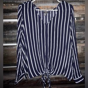 Stitch fix tie front striped shirt. Navy blue and white. Size M.